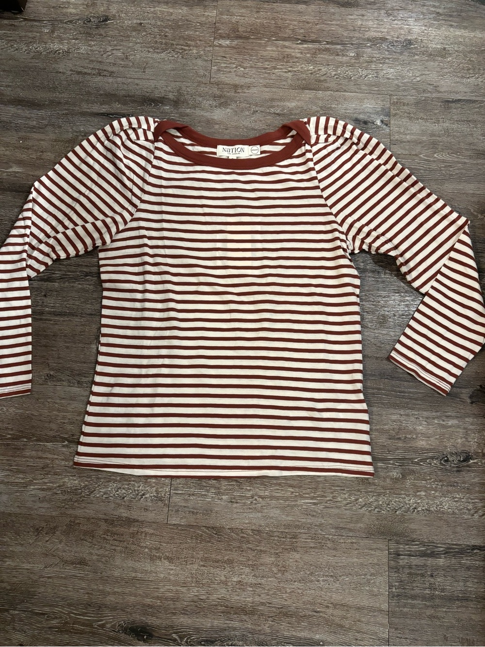 Nation LTD Women's Long-Sleeve Striped Tee in Cream & Rust